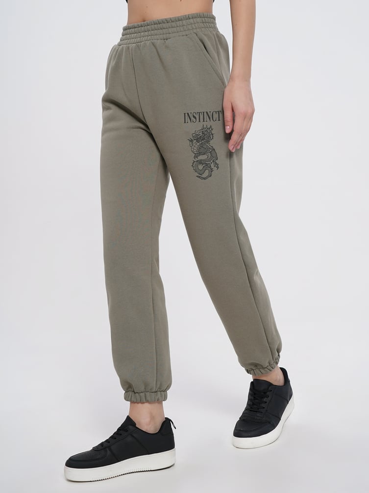 Утепленные брюки с принтом драконы