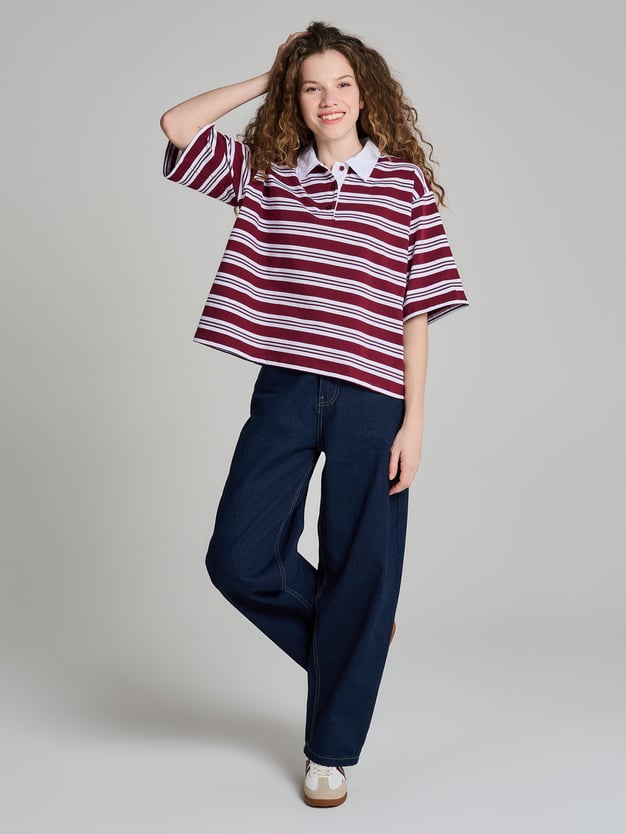 Полосатое поло оверсайз с коротким рукавом