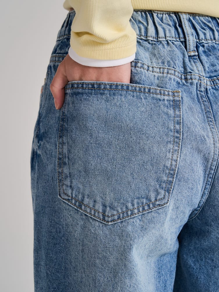 Джинсы широкие на резинке