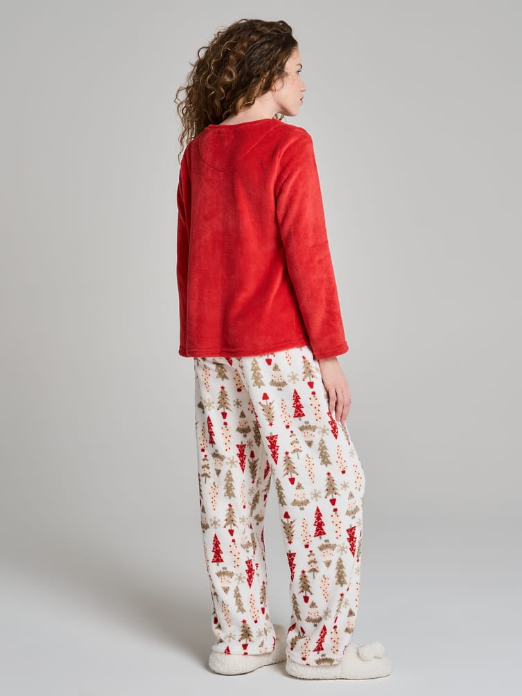 Пижама плюшевая новогодняя с брюками