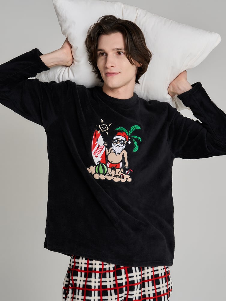 Плюшевая пижама с принтом Санты Клауса