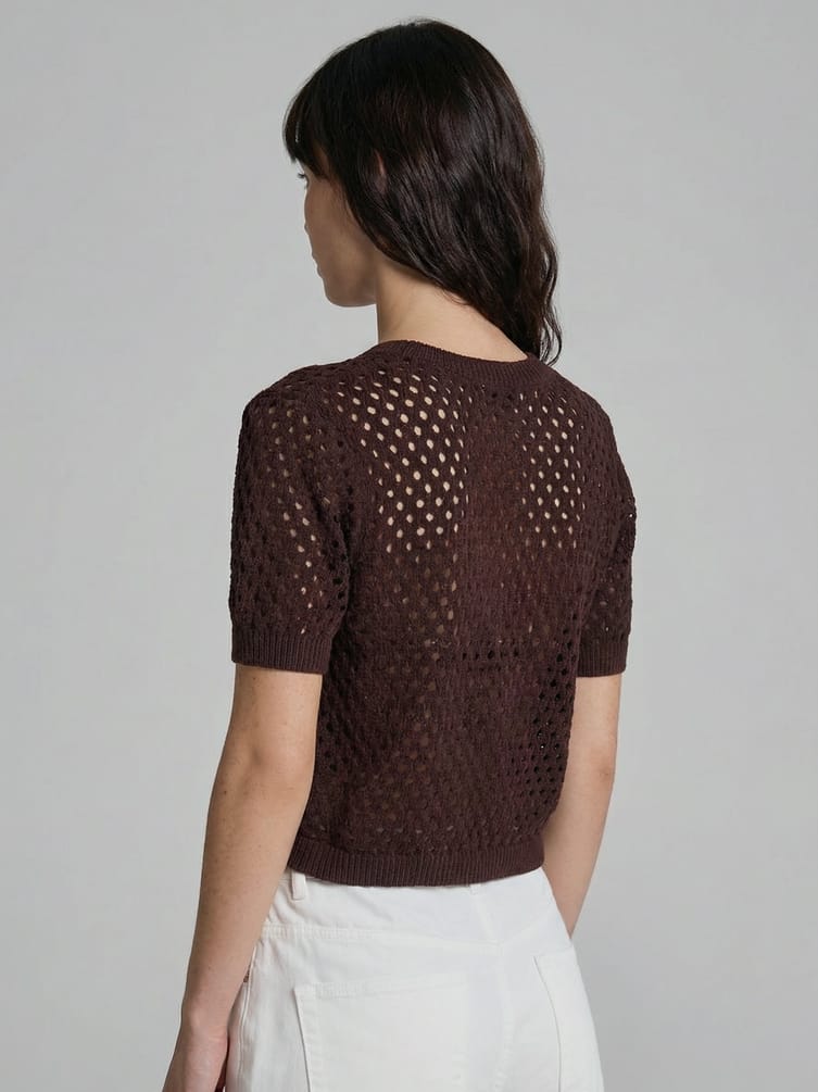 Джемпер ажурный вязаный с коротким рукавом