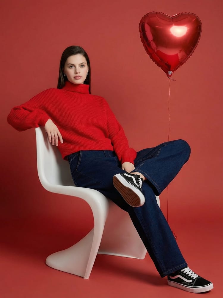 Свитер вязаный с высоким горлом