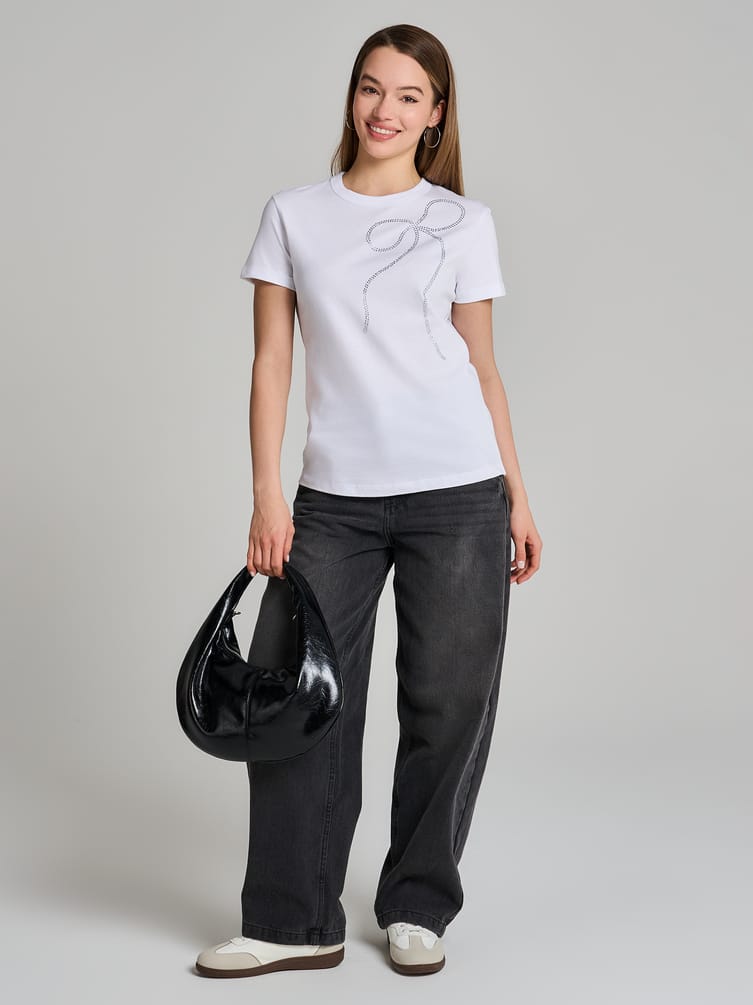 Футболка из хлопка с бантом из страз