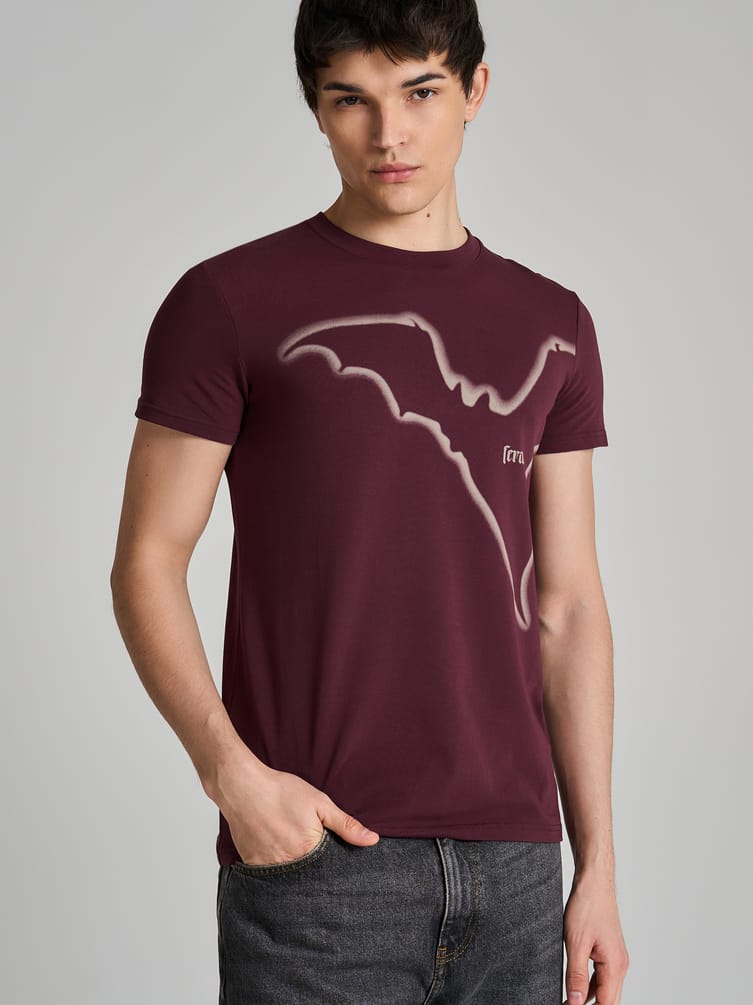 Футболка облегающая с принтом летучей мыши