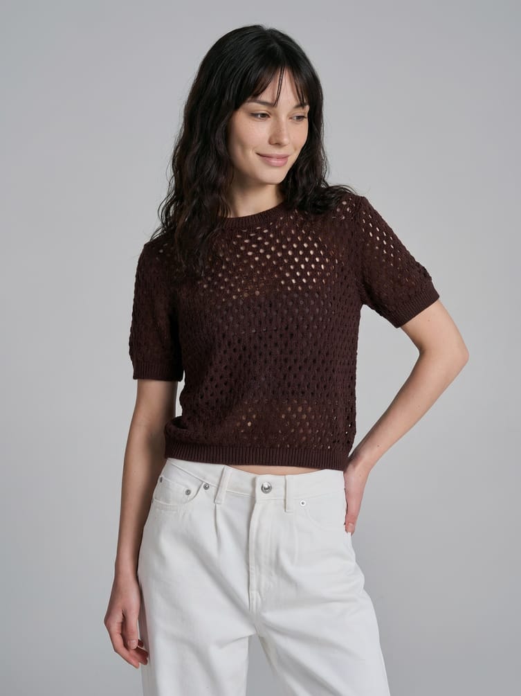 Джемпер ажурный вязаный с коротким рукавом