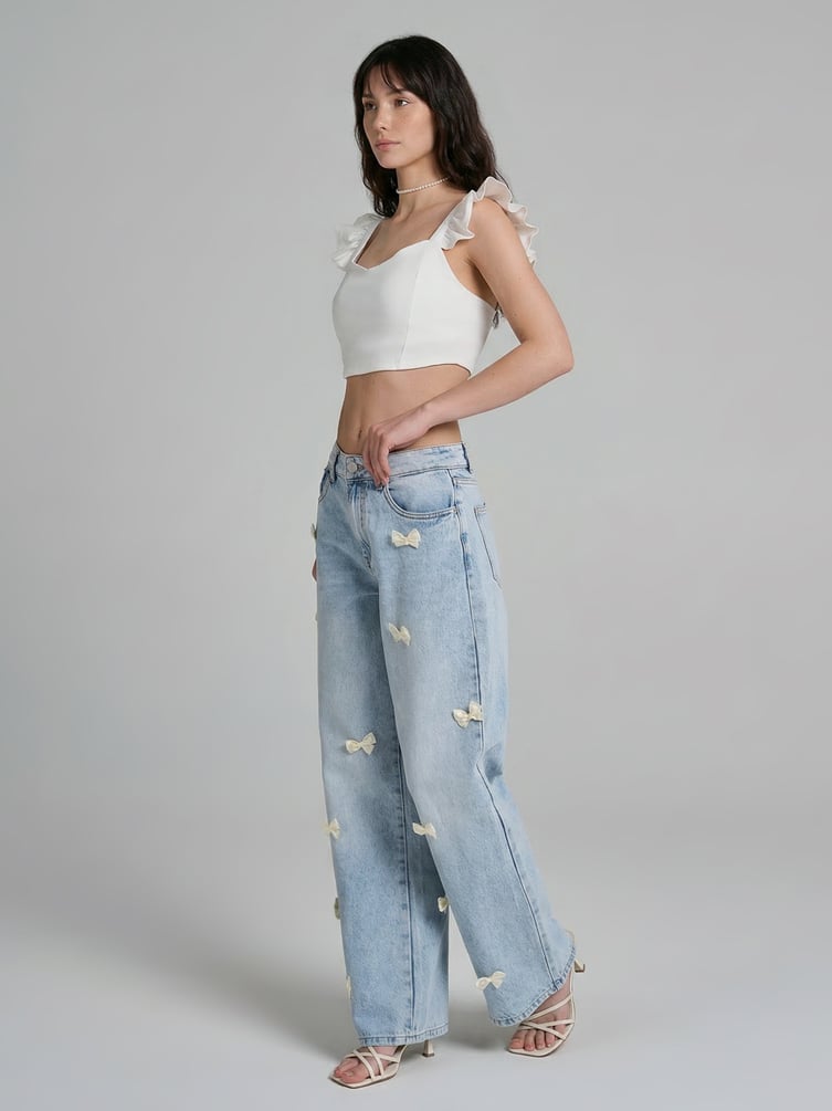 Джинсы широкие багги с бантиками