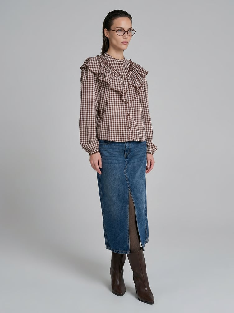 Блузка клетчатая с воланами