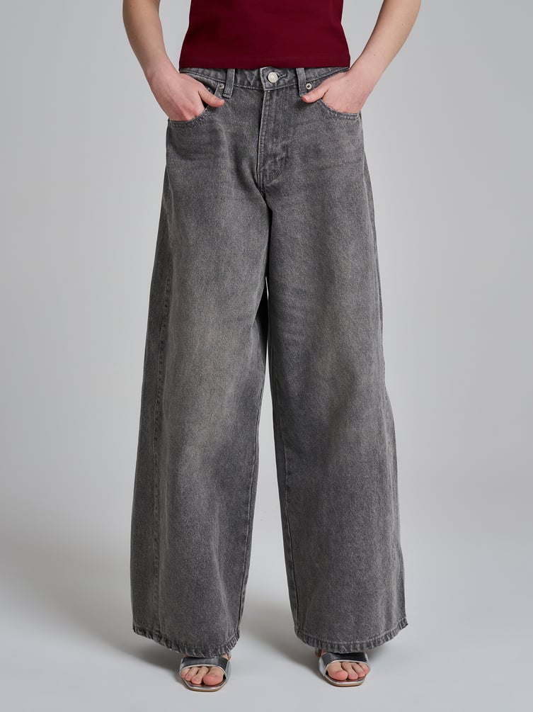 Джинсы широкие с завышенной талией