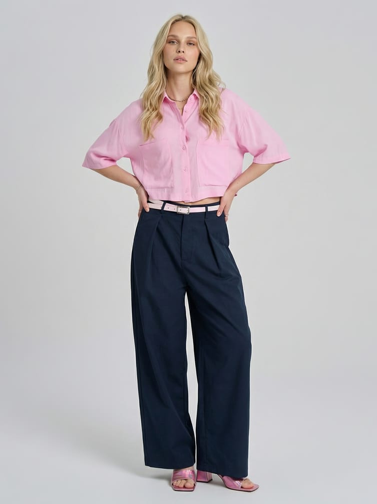 Рубашка укороченная с карманами