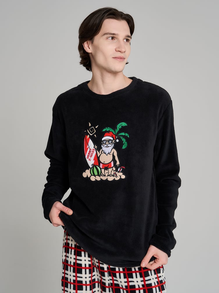 Плюшевая пижама с принтом Санты Клауса