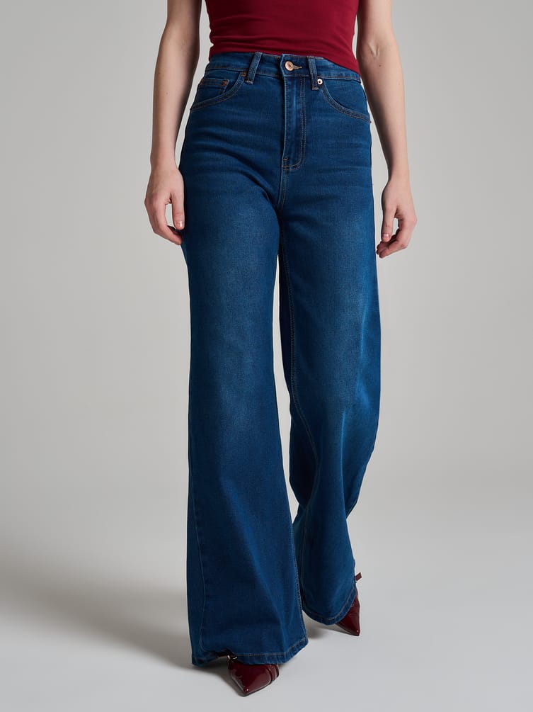 Джинсы широкие с завышенной талией