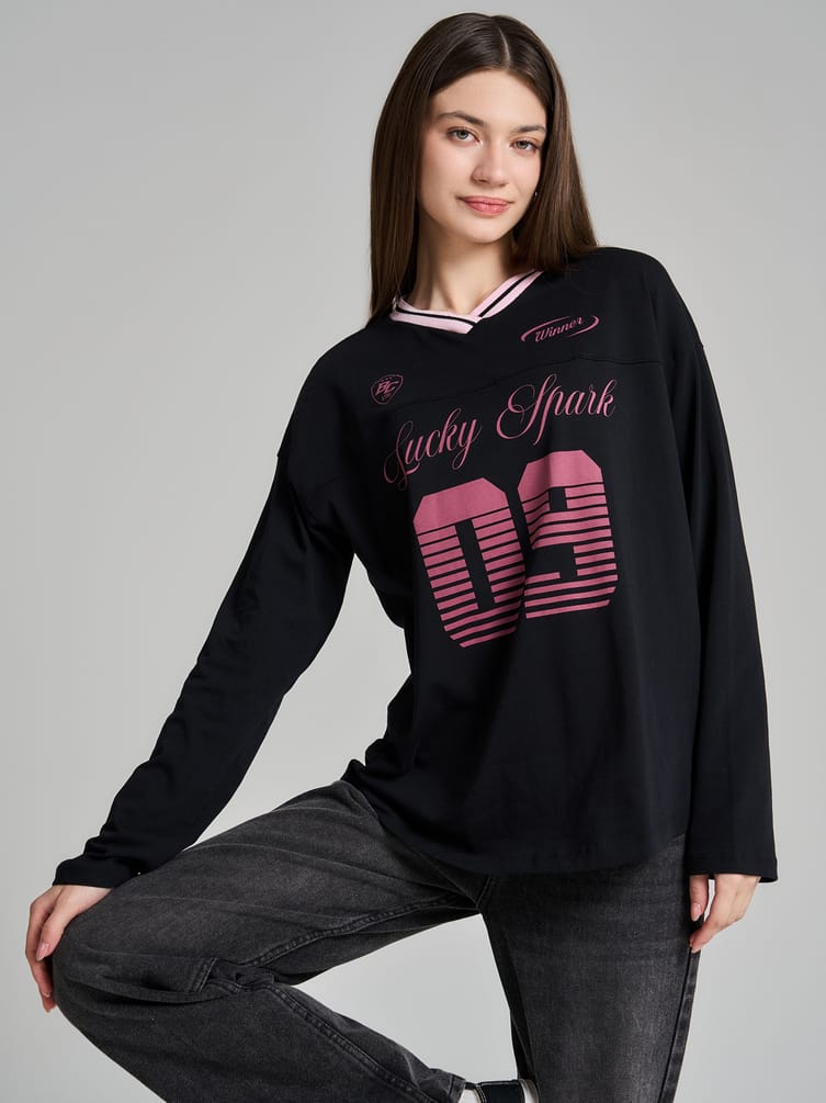 Спортивный лонгслив оверсайз с надписью