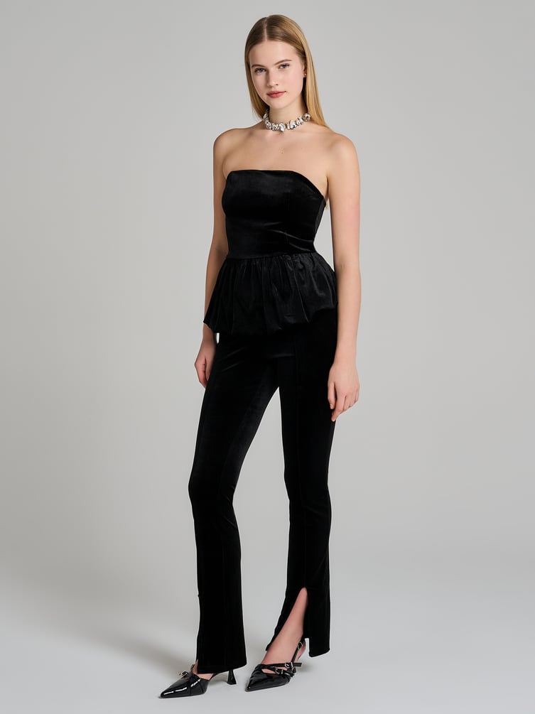 Брюки бархатные со стрелками и разрезами