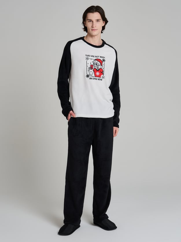 Пижама плюшевая новогодняя с брюками