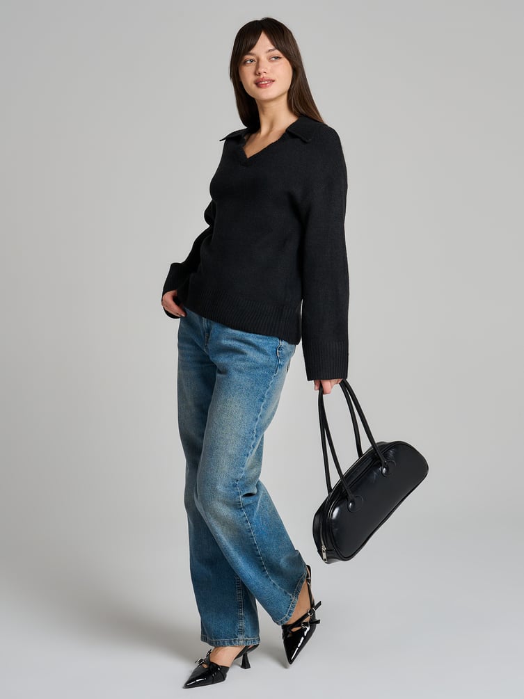 Вязаный пуловер с воротником