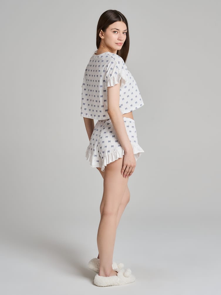 Пижама с рюшами и принтом бантиков