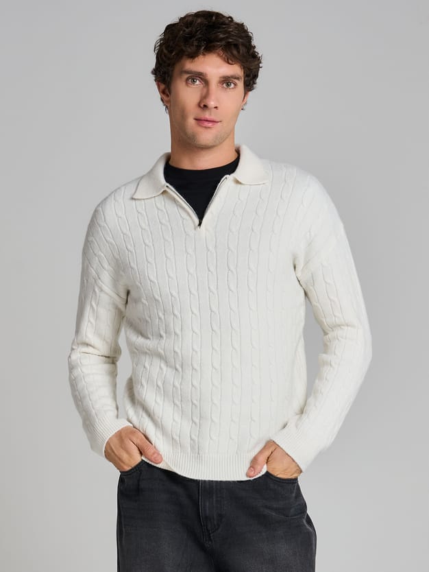 Свитер-поло вязаный с полузамком молния