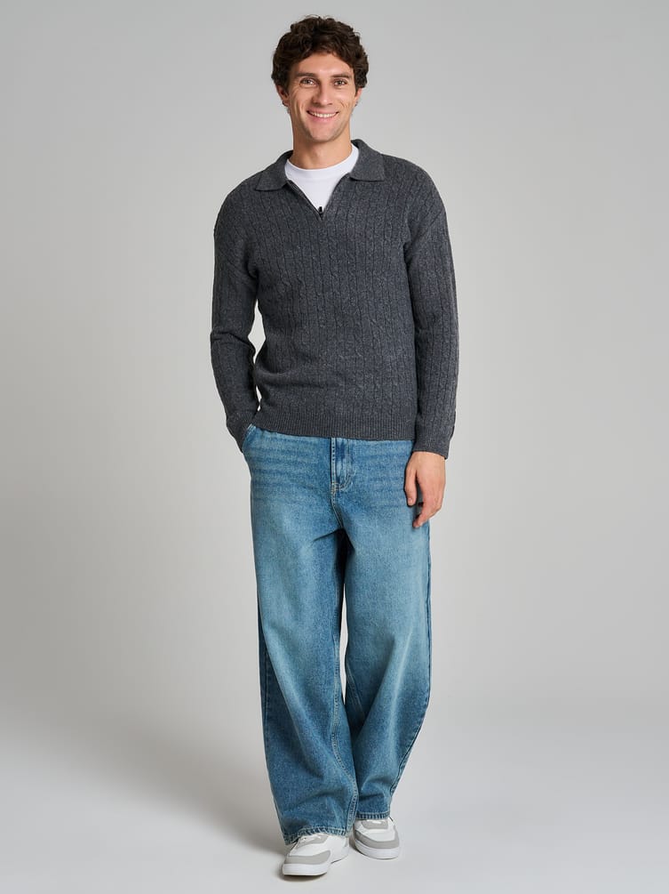 Свитер-поло вязаный с полузамком молния