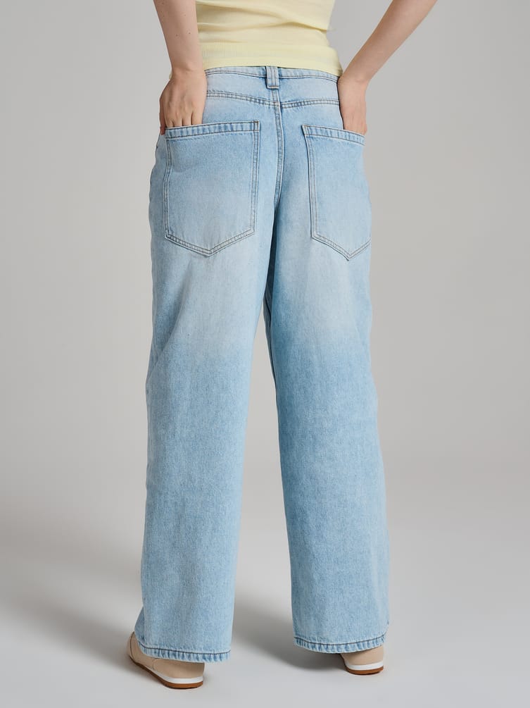 Джинсы багги широкие с вареным эффектом