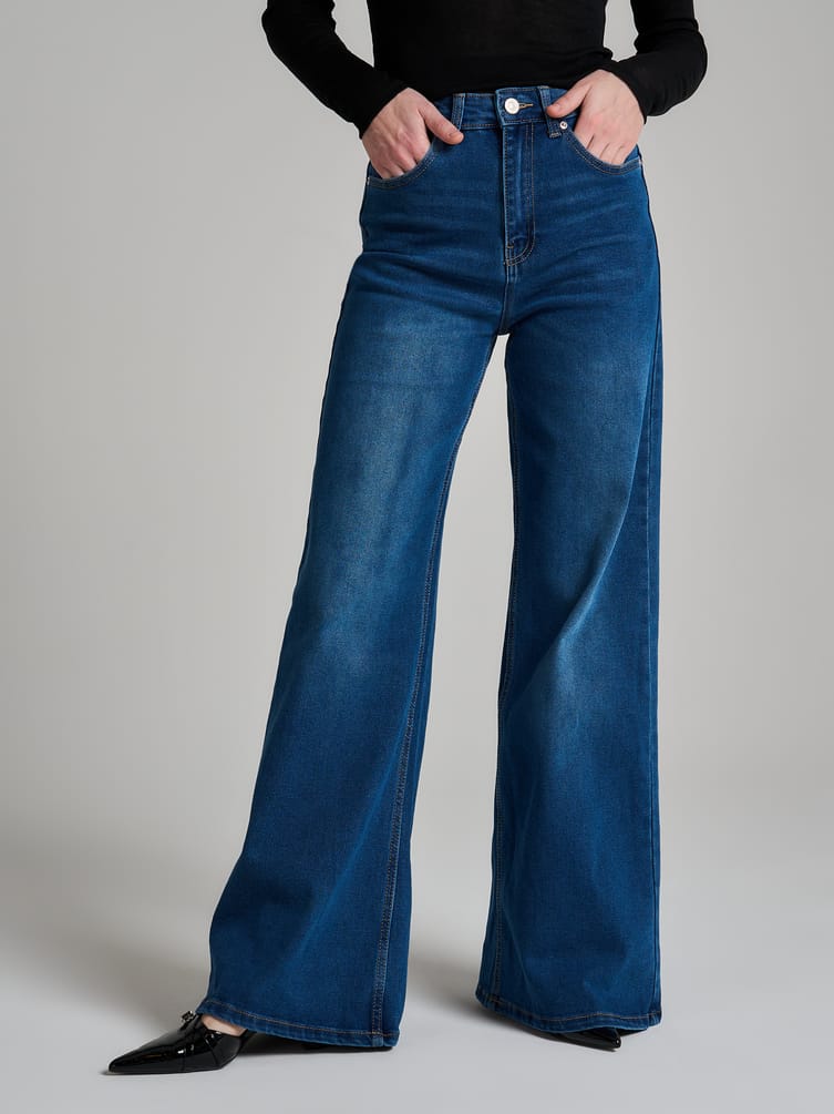 Джинсы широкие с завышенной талией