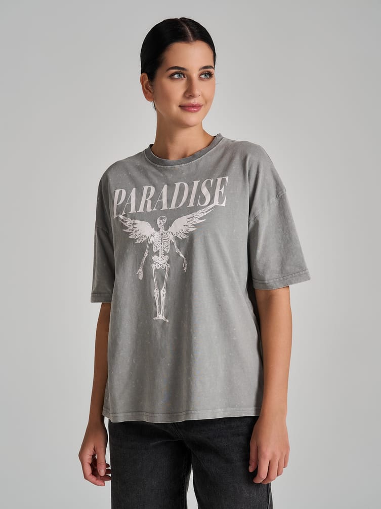 Хлопковая футболка оверсайз варенка с принтом