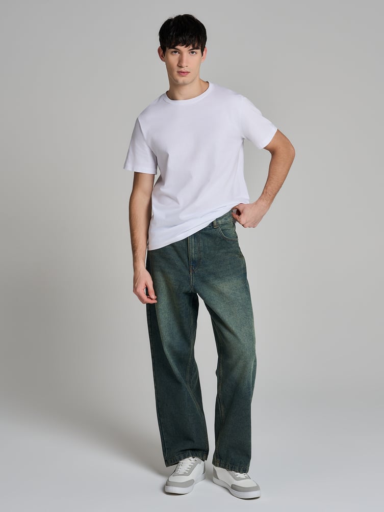 Джинсы багги широкие с вареный эффектом