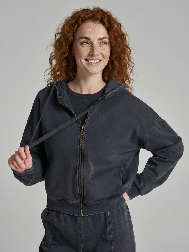 Зип худи оверсайз с вареным эффектом