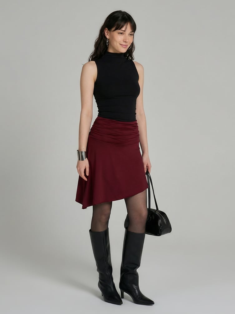 Мини юбка асимметричная с широким поясом