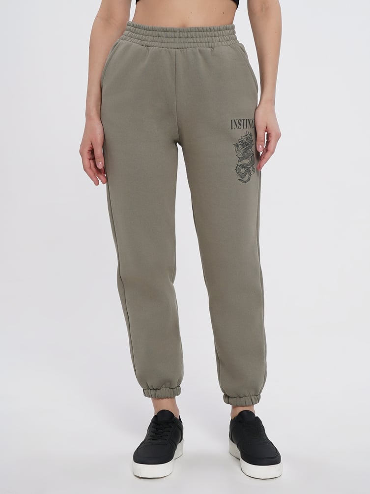 Утепленные брюки с принтом драконы