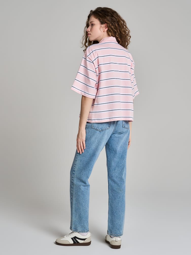 Полосатое поло оверсайз с коротким рукавом