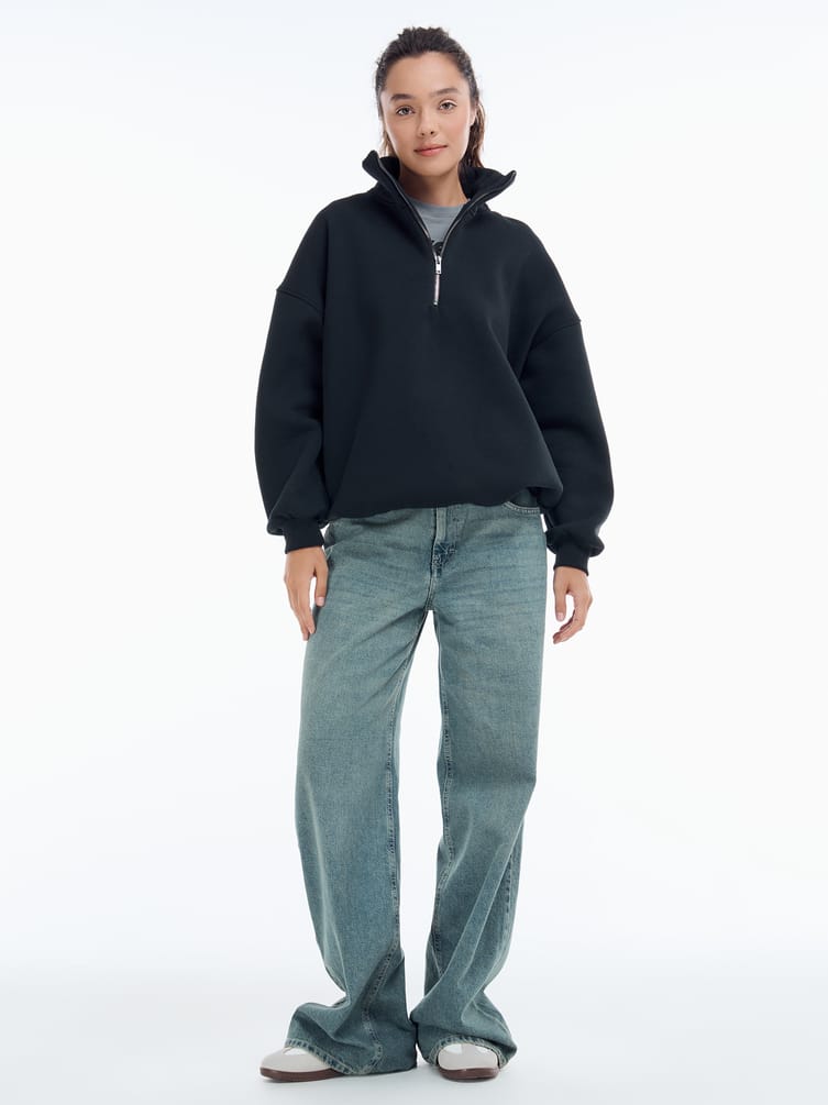 Теплая толстовка оверсайз с полузамком и начесом