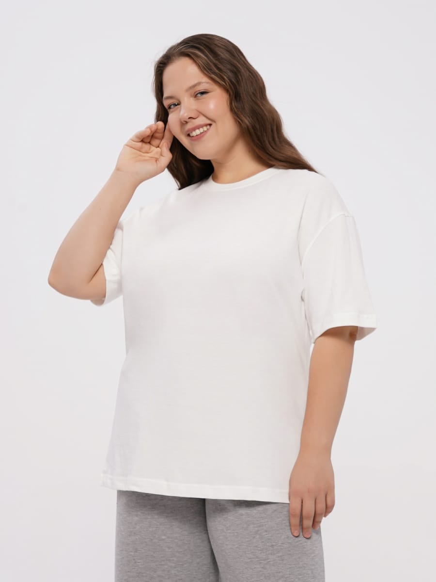 Хлопковая футболка Plus size однотонная