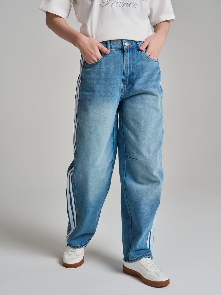 Джинсы широкие Balloon с лампасами