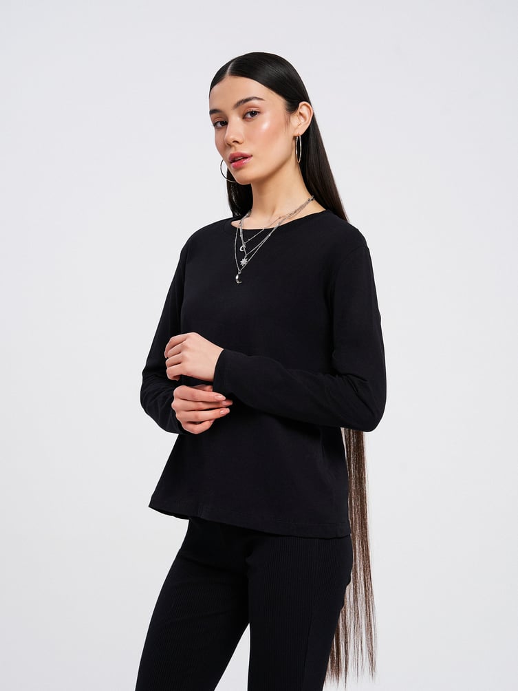 Хлопковый базовый лонгслив с длинным рукавом