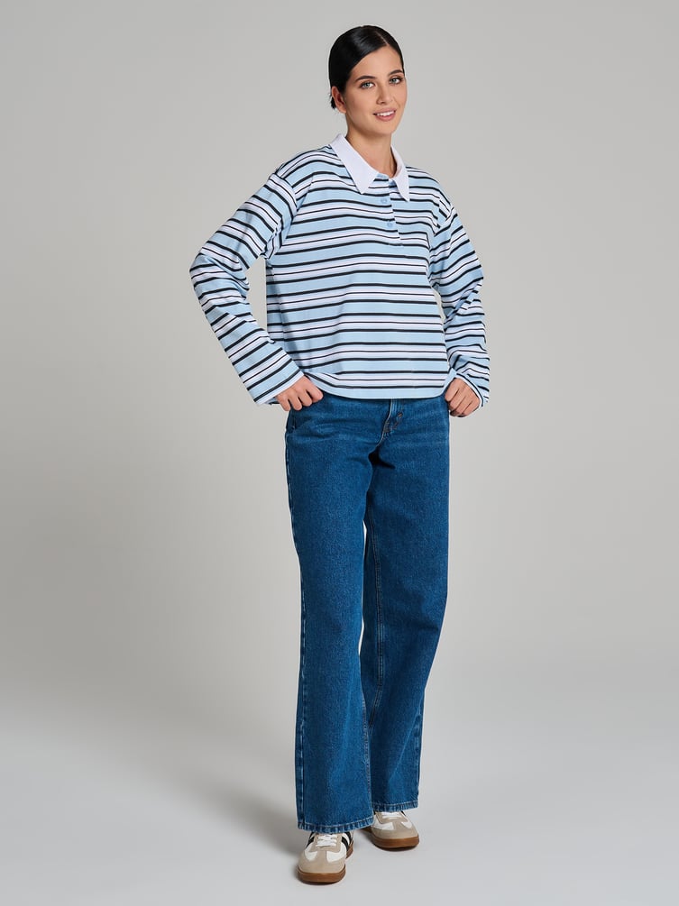 Поло полосатое оверсайз с длинным рукавом