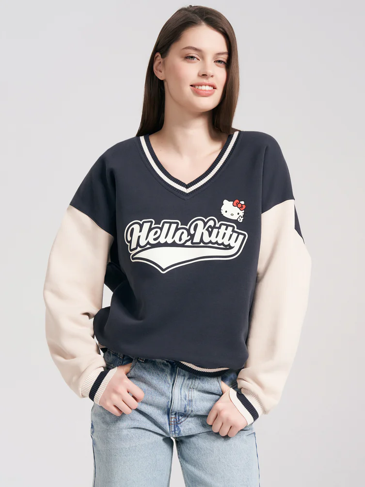 Теплый свитшот с принтом Hello Kitty и начесом