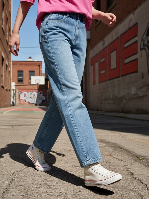 Джинсы прямые со смещенными боковыми швами