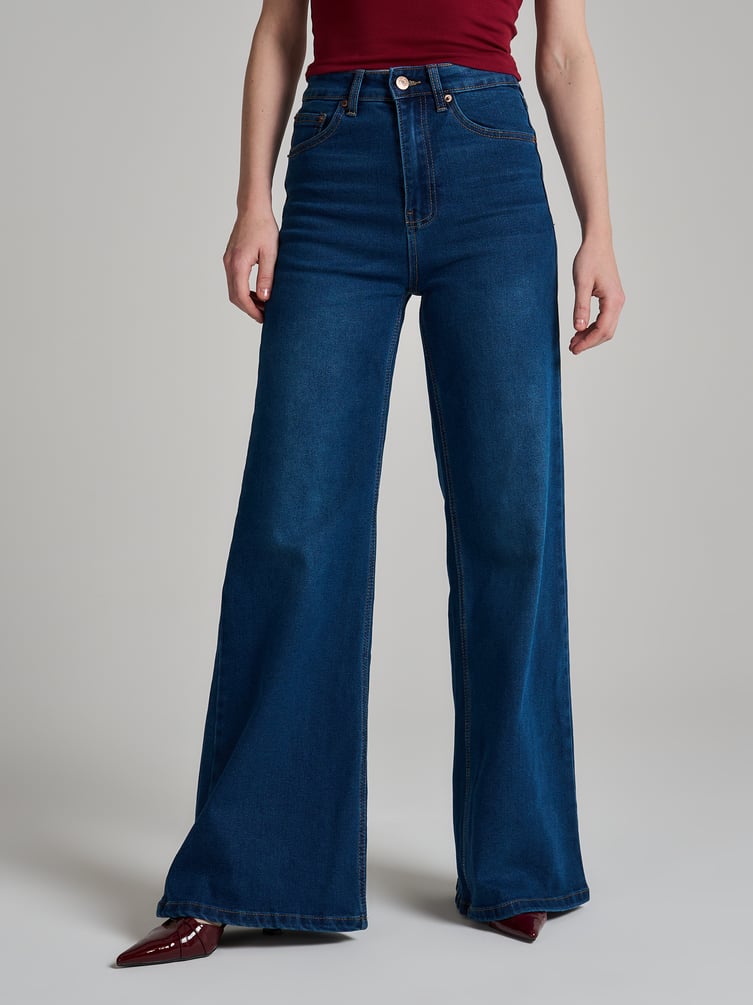 Джинсы широкие с завышенной талией