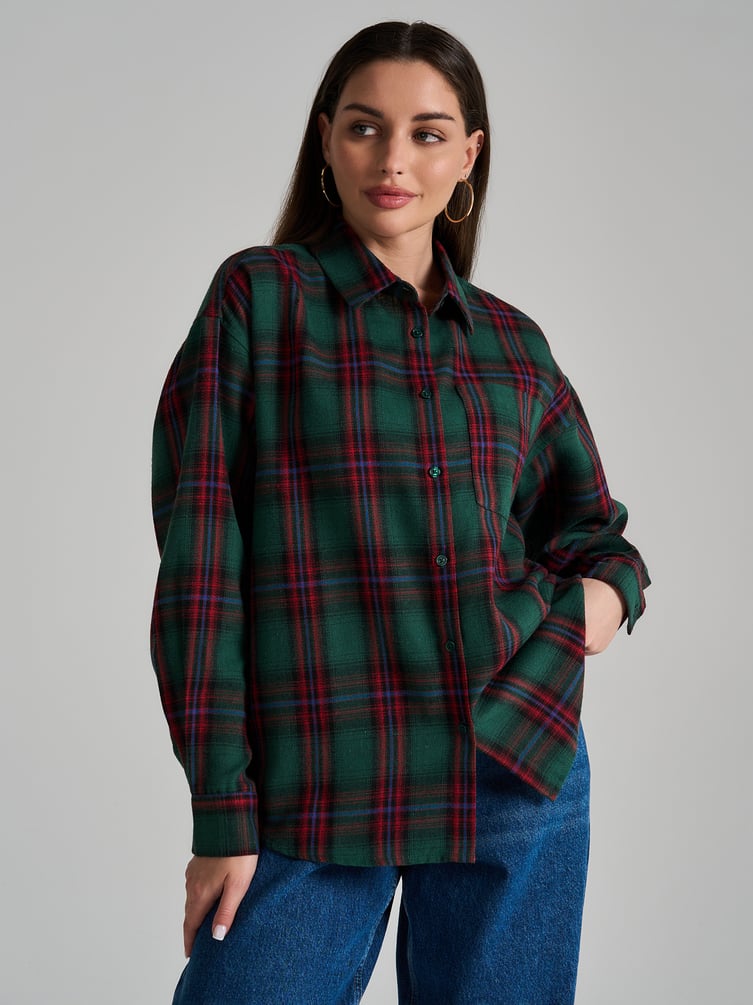 Рубашка осенняя в клетку оверсайз