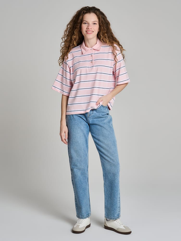 Полосатое поло оверсайз с коротким рукавом