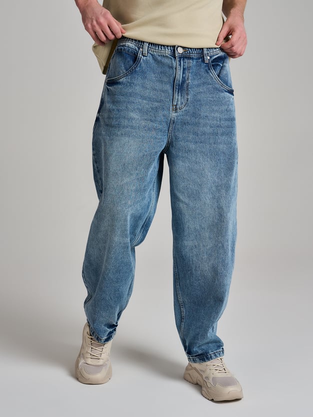 Джинсы багги с вареным эффектом