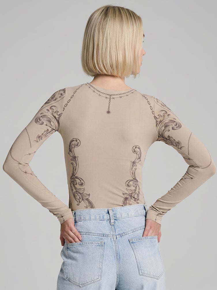 Боди с длинным рукавом и принтом