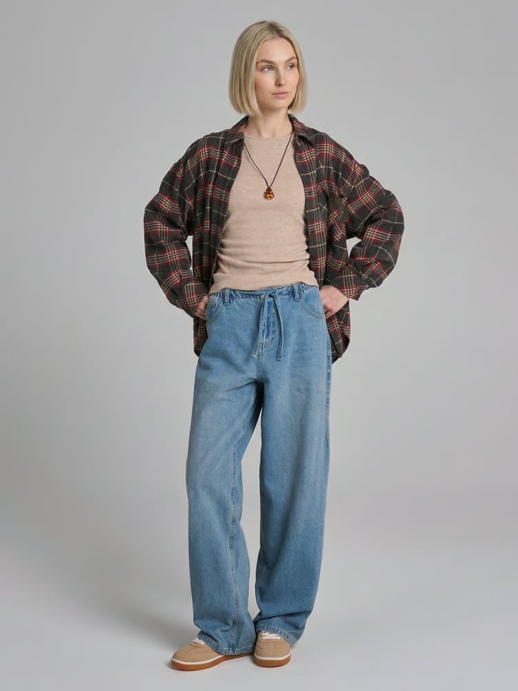 Широкие джинсы на резинке