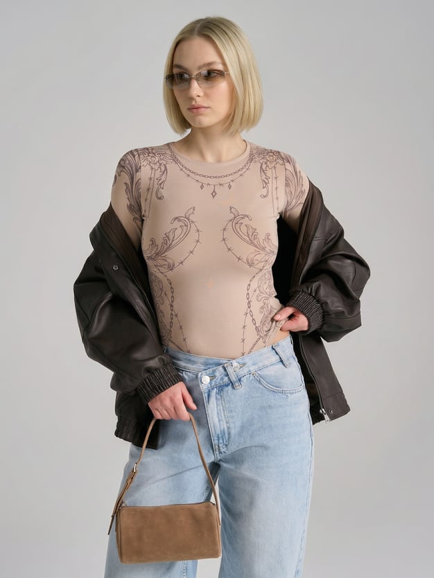 Боди с длинным рукавом и принтом