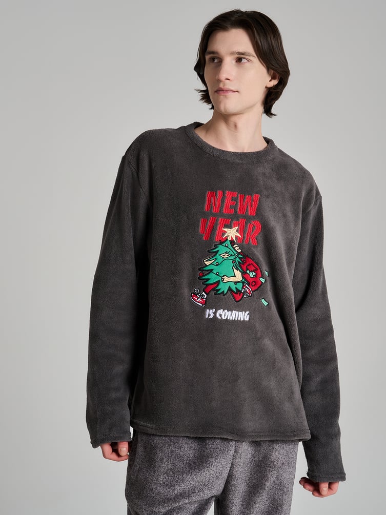 Пижама плюшевая новогодняя с брюками