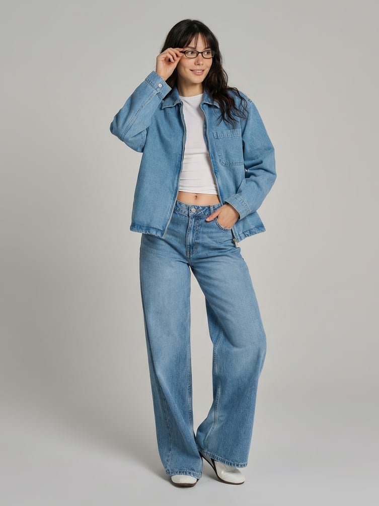 Джинсовая куртка оверсайз на молнии