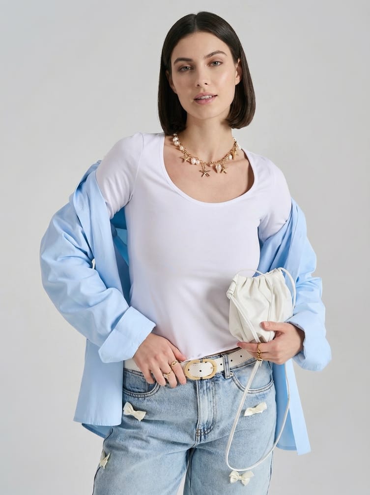 Лонгслив приталенный с длинными рукавами клеш