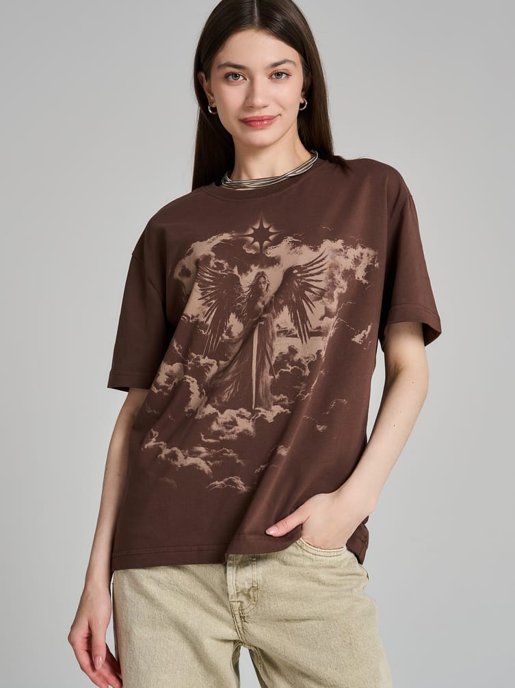 Футболка из хлопка с принтом ангела