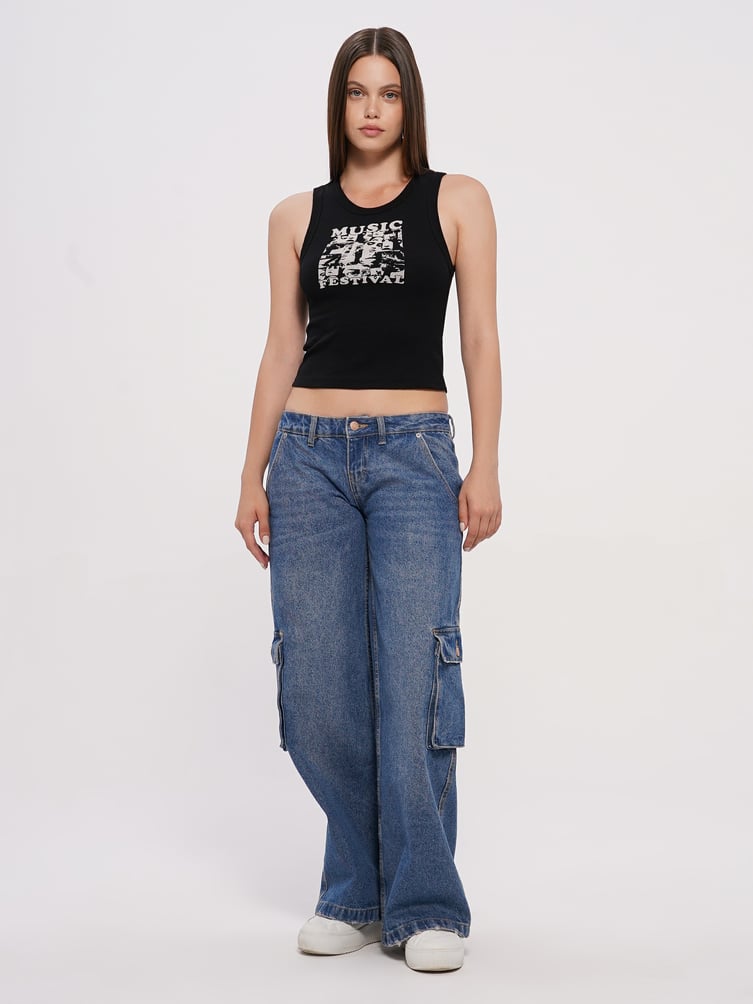 Топ на широких бретелях с принтом